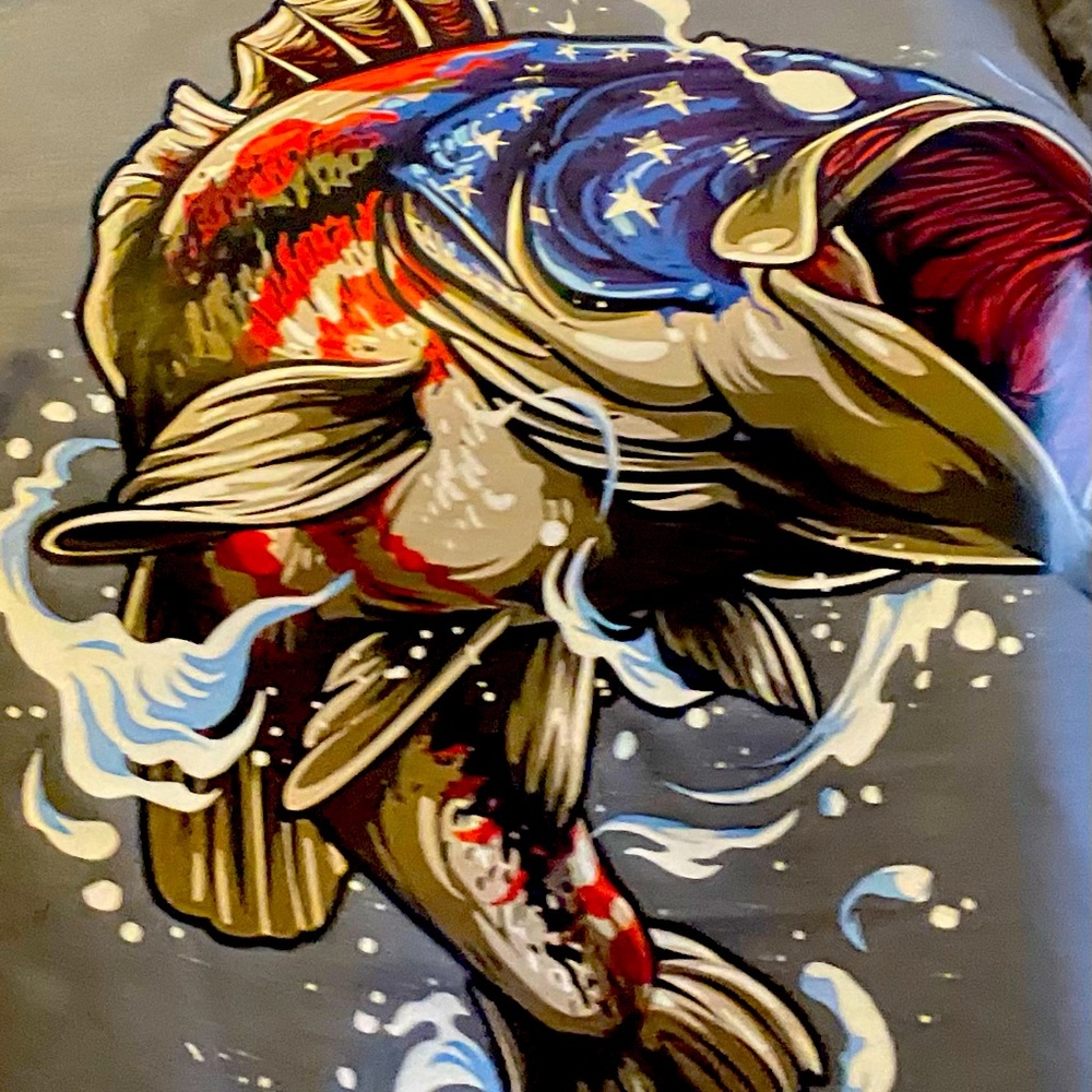 Men’s jumping fish with hook patriotic t shirt